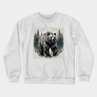 Vintage Tattoo Art Wild Life Wilderness Foest Grizzly Bear Crewneck Sweatshirt